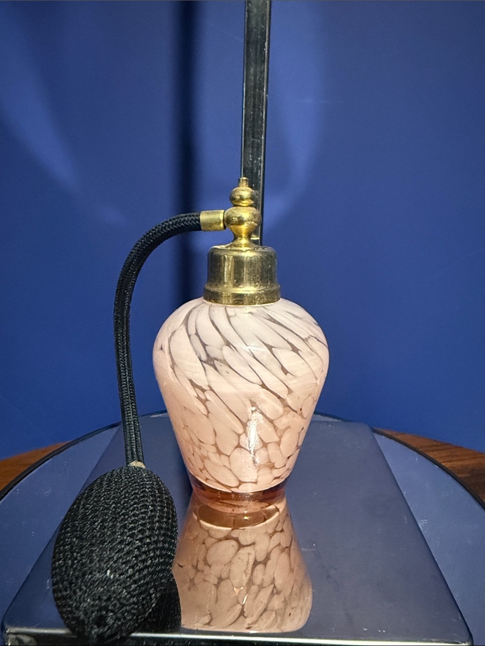 Perfume Bottle Atomizer Pink Crackled Glass Bulbous Body Mid-Century